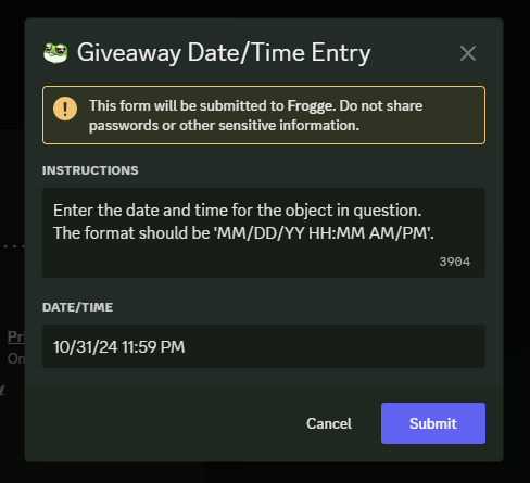 Giveaway End Date
