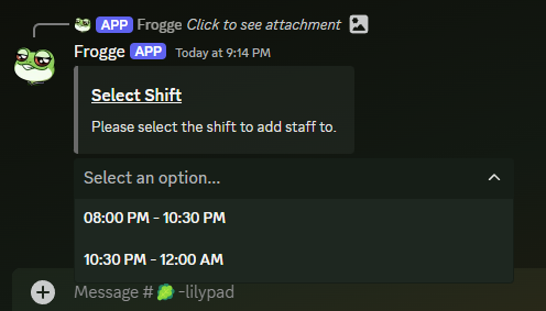 Add Staff Select Shift