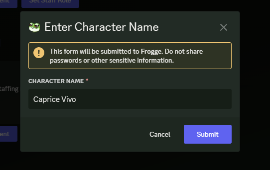 Entering Character Name