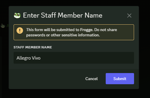 Staff Name Entry