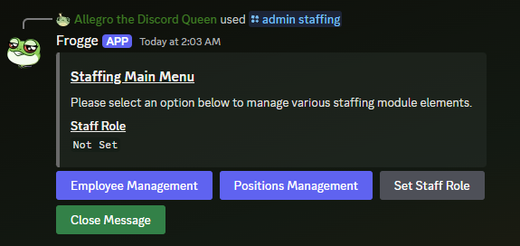 Staffing Main Menu